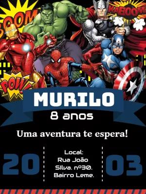 Convite de Aniversário Vingadores para Editar Online
