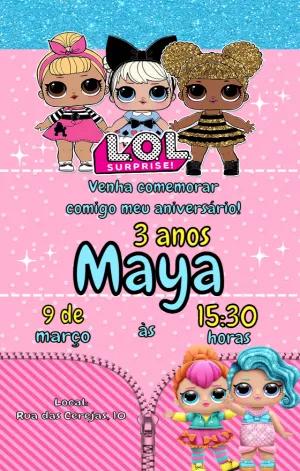 Convite Aniversário LOL Surprise com Bonecas para Editar Online