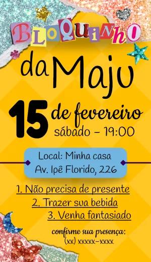 Convite Bloquinho de Carnaval com Glitter para Editar Online