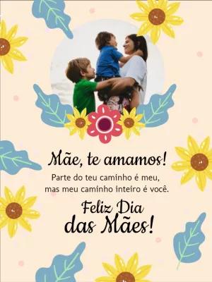 Cartão Dia das Mães com Foto e Girassóis para Editar Online