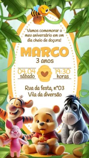 Convite Aniversário Infantil Ursinho Pooh Baby Editável