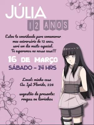 Convite de Aniversário Hinata Editável Online para Imprimir