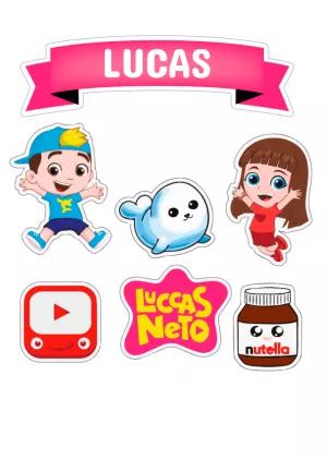 Topo de Bolo Luccas Neto com Personagens para Editar e Imprimir