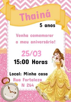 Convite de Aniversário da Princesa Bela para Editar Online