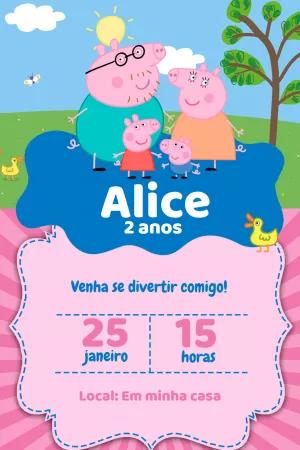 Convite de Aniversário Peppa Pig para Editar Online