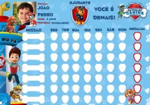 Quadro de Incentivos Patrulha Canina para Editar Online