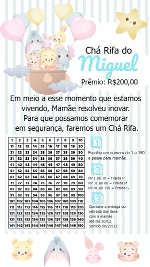 Convite Chá Rifa Ursinho Pooh e Amigos para Editar Online