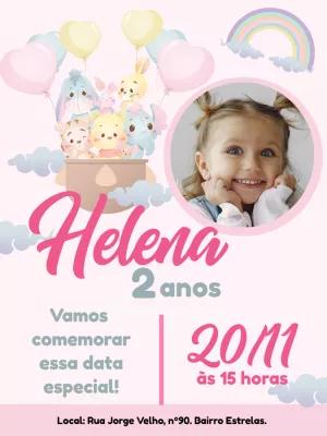 Convite de Aniversário Ursinho Pooh Cute com Foto para Editar