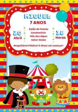 Convite Aniversário Circo Menino para Editar Online