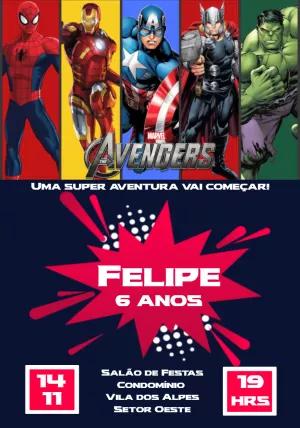 Convite de Aniversário Vingadores com Heróis para Editar Online