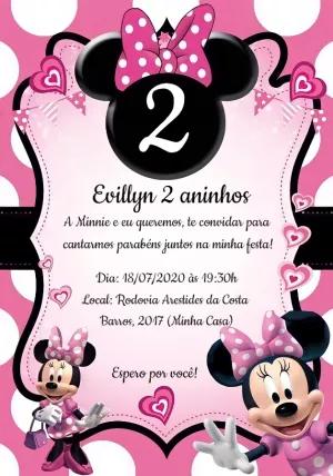 Convite Aniversário Minnie Mouse Rosa para Editar Online
