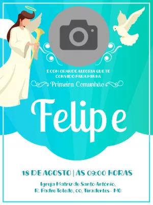 Convite Primeira Comunhão com Anjo e Foto para Editar Online