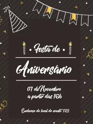 Convite de Aniversário Preto e Dourado Minimalista para Editar