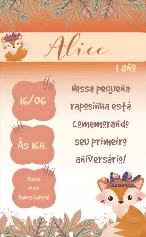 Convite de Aniversário Raposinha Menina para Editar Online
