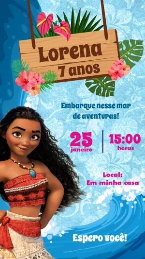 Convite de Aniversário Moana para Editar Online