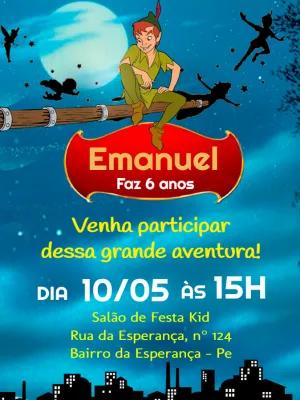 Convite de Aniversário Peter Pan para Editar e Imprimir
