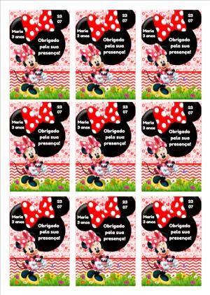 Tag de Aniversário Minnie Mouse Vermelha para Editar