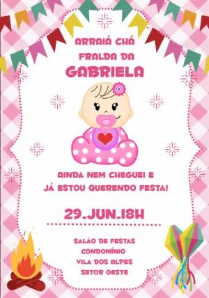 Convite Chá de Fralda Arraiá Menina para Editar Online