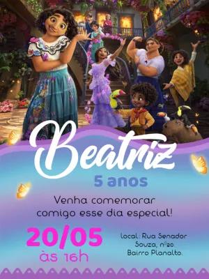 Convite Aniversário Encanto com Personagens para Editar Online