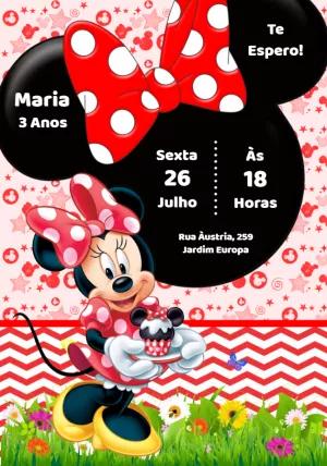 Convite de Aniversário Minnie Vermelha para Editar Online