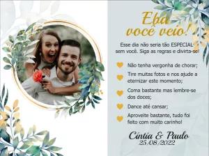 Cartão de Agradecimento Casamento Floral com Foto para Editar
