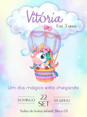 Convite Aniversário Unicórnio no Balão para Editar Online