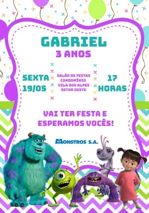 Convite de Aniversário Monstros SA para Editar Online