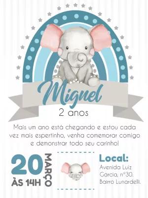 Convite de Aniversário Elefantinho Azul para Editar Online