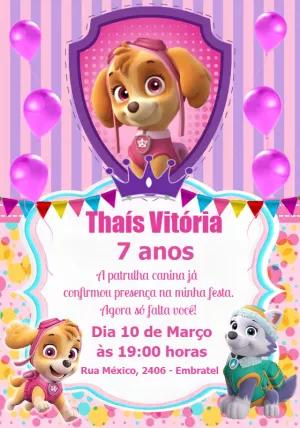 Convite Aniversário Patrulha Canina Skye para Editar Online
