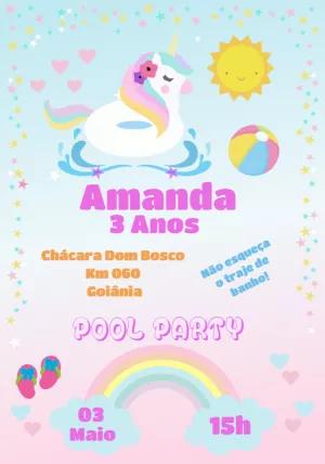 Convite Aniversário Unicórnio Pool Party para Editar Online