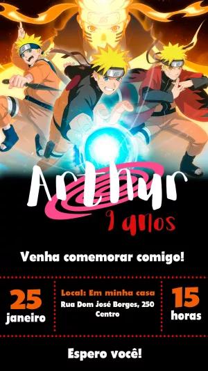 Convite de Aniversário Naruto Editável para Imprimir