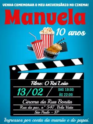 Convite de Aniversário Tema Cinema para Editar Online