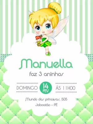 Convite Aniversário Sininho Chibi para Editar Online