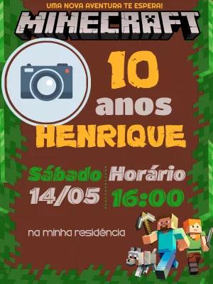 Convite Aniversário Minecraft com Foto para Editar Online