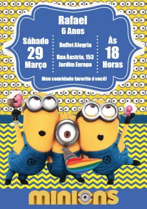 Convite de Aniversário Minions com Personagens para Editar Online