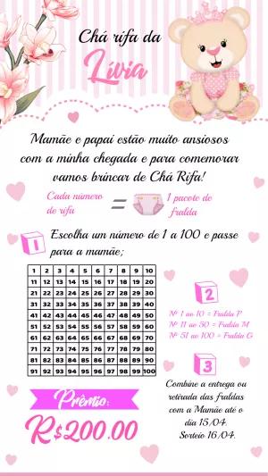 Convite Chá Rifa Ursinha Princesa Editável Online