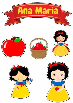 Topo de Bolo Branca de Neve com Personagens para Editar Online