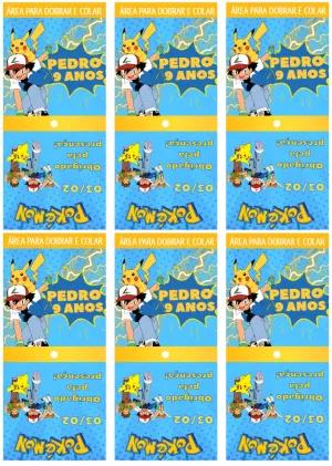 Rótulo para Pirulito Pokémon Editável para Festa de Aniversário
