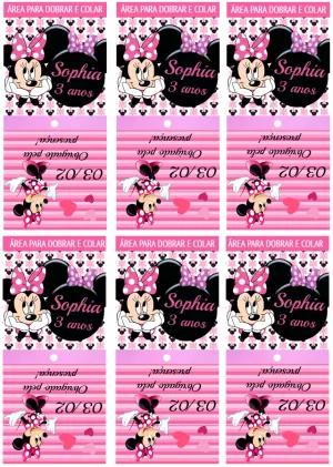Capa para Pirulito Minnie Rosa Aniversário para Editar Online