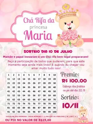Convite Chá Rifa Ursinha Princesa para Editar Online