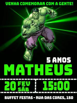 Convite de Aniversário Hulk Editável para Imprimir