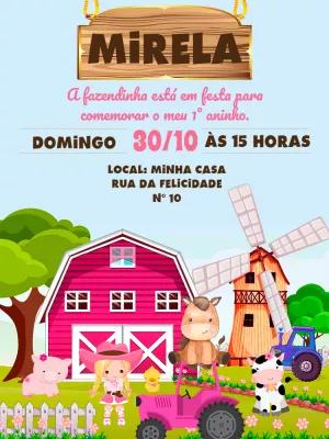 Convite Aniversário Fazendinha Rosa para Menina para Editar