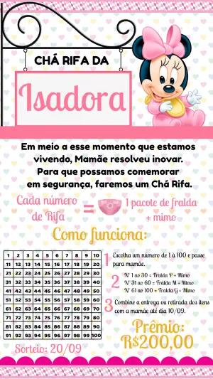 Convite Chá Rifa Minnie Baby Rosa para Editar Online