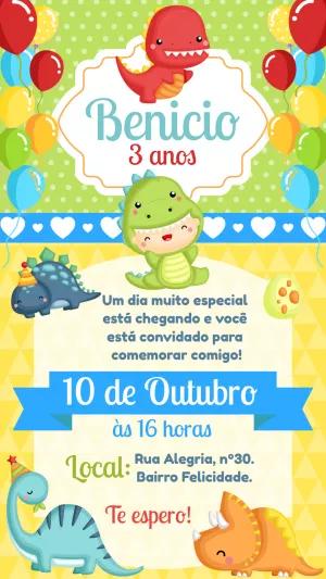 Convite Aniversário Dinossauro Baby para Editar Online