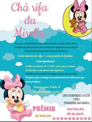 Convite Chá Rifa Minnie Baby Rosa para Editar Online