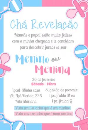 Convite Chá Revelação Menino ou Menina para Editar Online