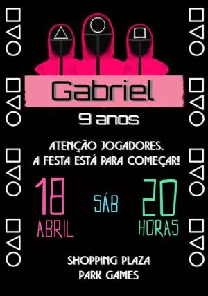 Convite de Aniversário Round 6 com Personagens para Editar