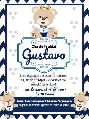 Convite Chá de Fraldas Ursinho Príncipe para Editar Online