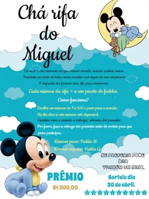 Convite Chá Rifa Mickey Baby para Editar Online e Imprimir