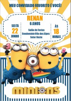 Convite de Aniversário Minions Divertido para Editar Online